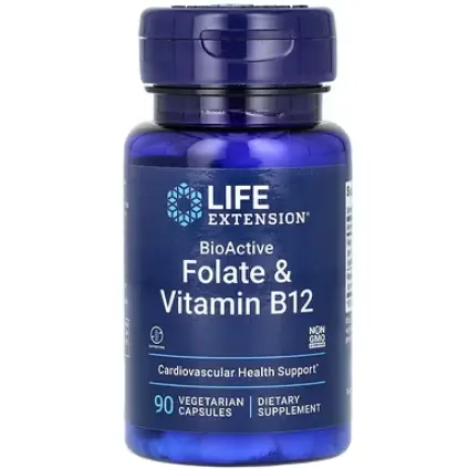 Life Extension BioActive 系列叶酸盐维生素 B12 素食胶囊 90 粒装