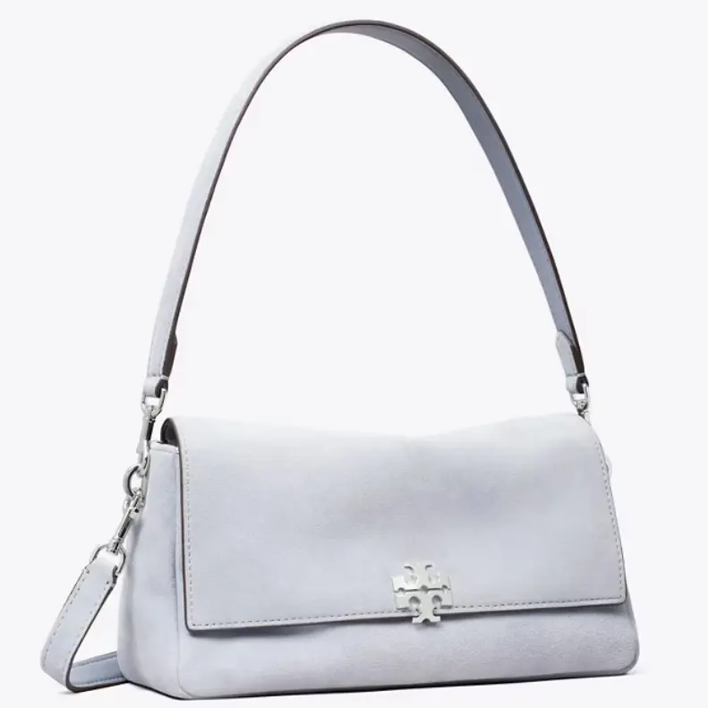 Tory Burch 汤丽柏琦 Charlie 小号 麂皮单肩包 海盐雾蓝色