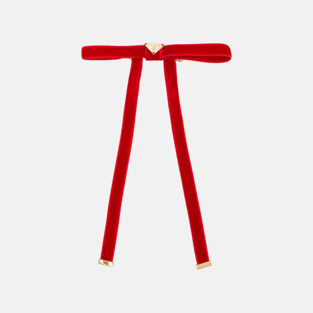 PRADA 普拉达红色天鹅绒发卡