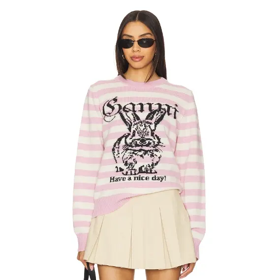 GANNI 小兔子印花条纹毛衣