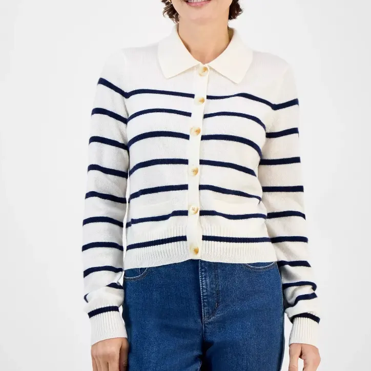 Charter Club 女款翻领条纹开衫