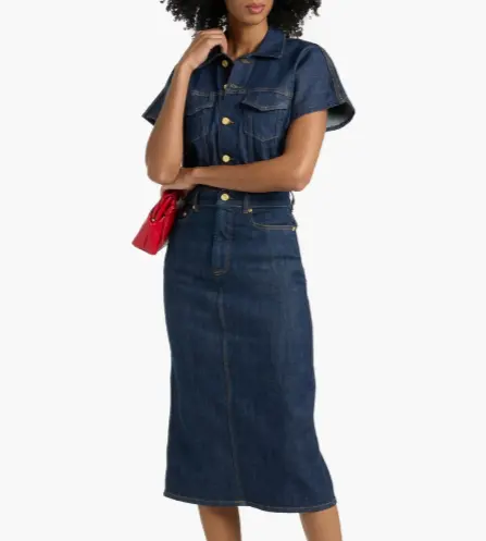 GANNI 刺绣牛仔中长衬衫裙