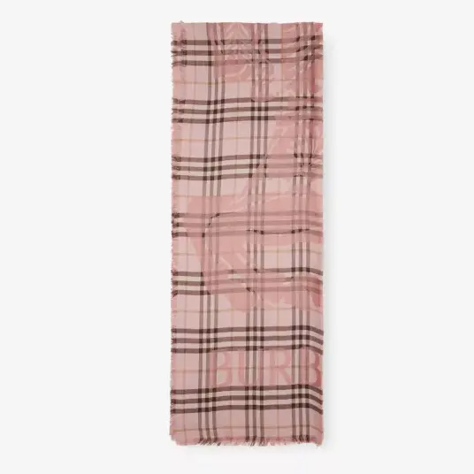 Burberry 粉色格纹 羊毛+丝绸围巾