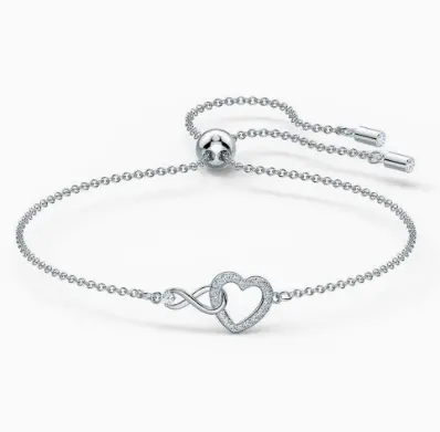 Swarovski 无限符号心形银水晶手链