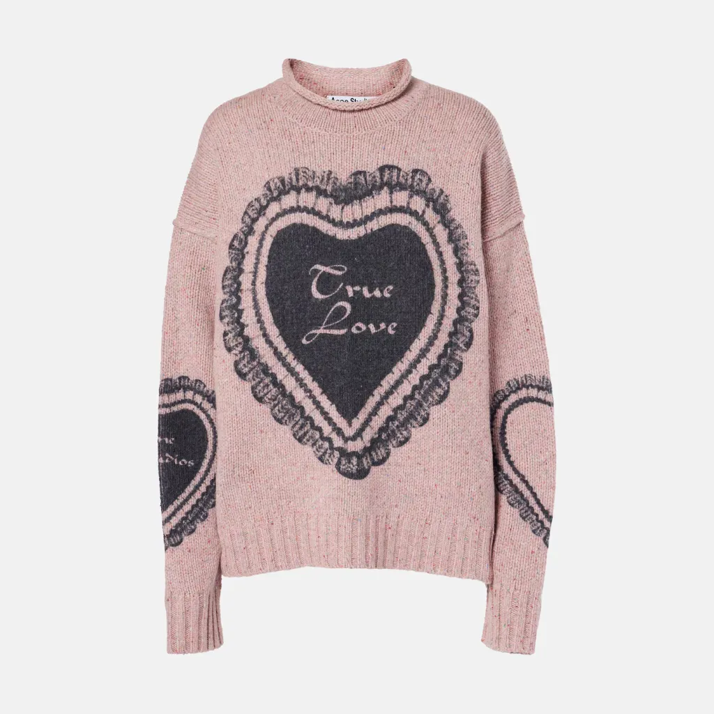 ACNE STUDIOS 粉色印花圆领毛衫