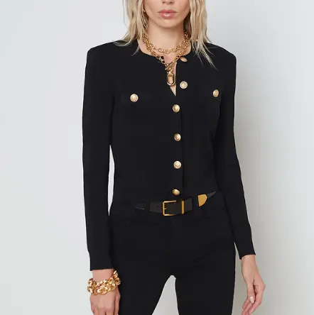 L'AGENCE 黑色短款圆领针织开衫