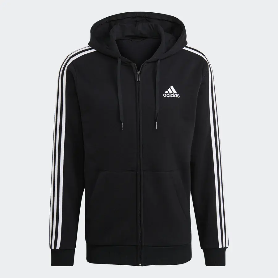 Adidas 阿迪达斯 Essentials 抓绒三条纹全拉链连帽衫
