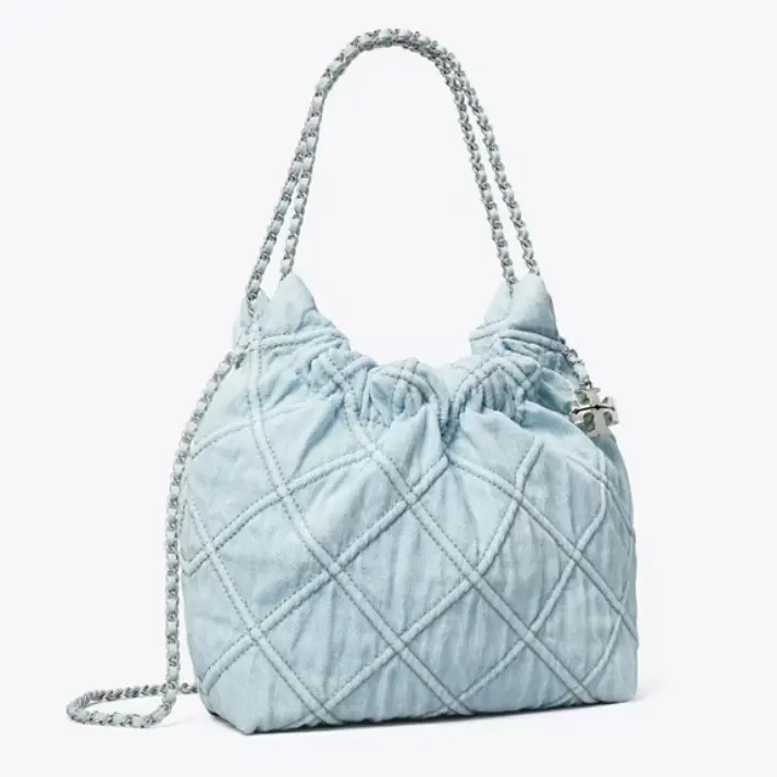 Baby蓝超清新！Tory Burch 汤丽柏琦 Fleming 迷你牛仔Hobo包