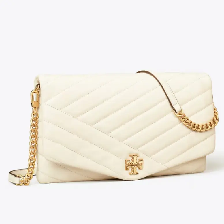 补货！Tory Burch 汤丽柏琦 Kira 白色斜纹斜挎包