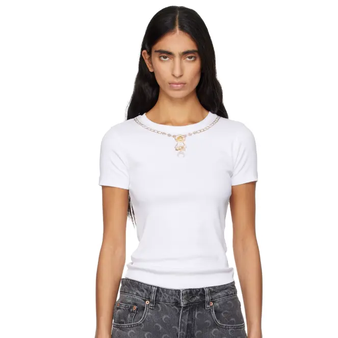 Marine Serre 白色 Trompe L'Oeil Jewelry Jersey Baby Fit T 恤