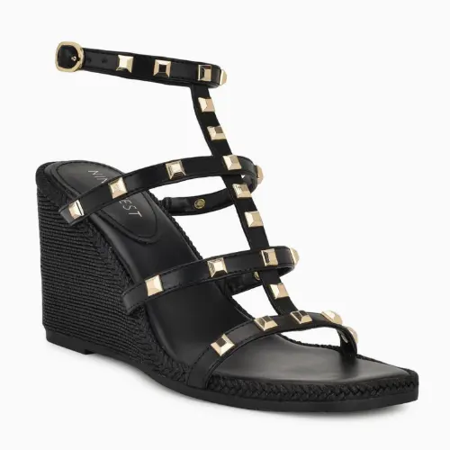 Nine West 玖熙 Sardis 坡跟铆钉高跟鞋