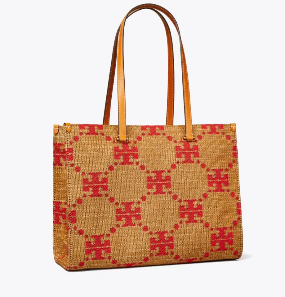 Tory Burch 汤丽柏琦 草编款 老花托特包