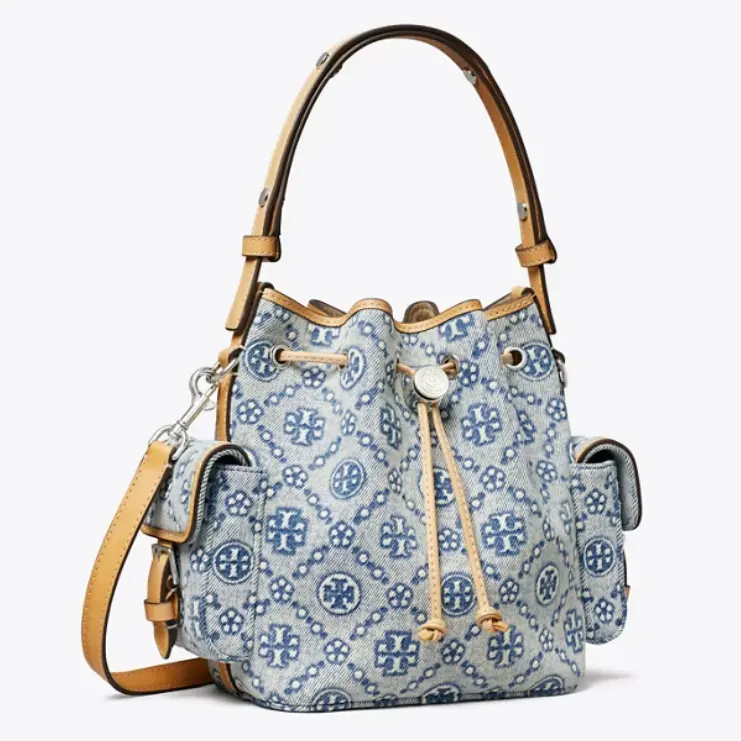 Tory Burch 汤丽柏琦 老花牛仔水桶包
