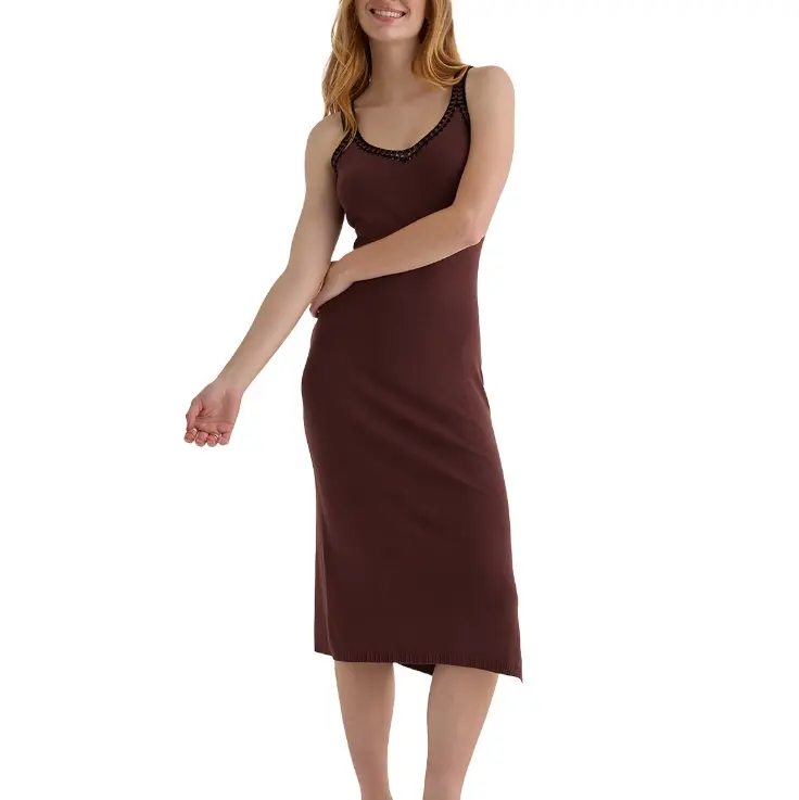 Bella Dahl V 领亚麻混纺中长连衣裙