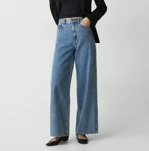 Theory 高腰阔腿牛仔裤