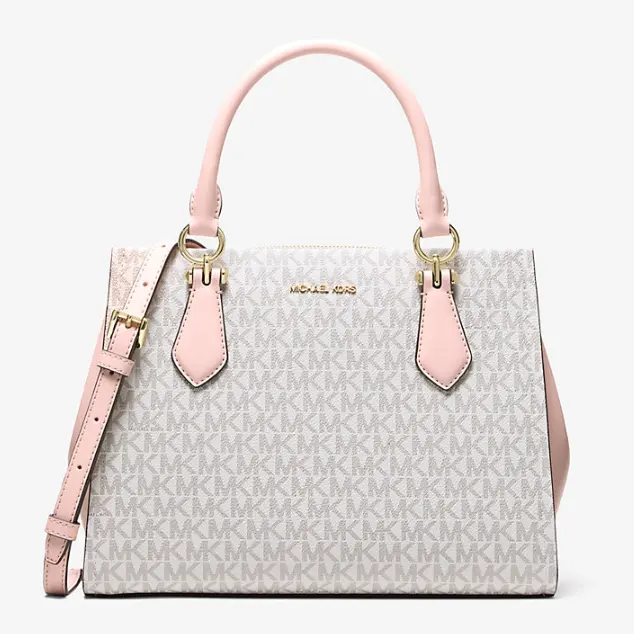 Michael Kors Marilyn 中号 粉白老花手提包