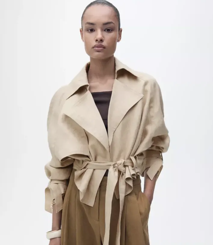 Mango 亚麻腰带风衣