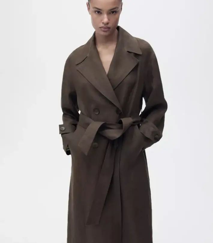 Mango 双排扣亚麻风衣