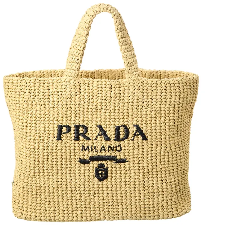 Prada Logo 小号拉菲草手提包