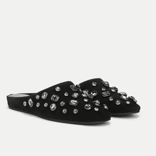 Veronica Beard 黑色绒面水晶穆勒鞋