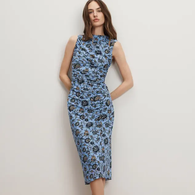 Veronica Beard 蓝色印花抽褶修身中长裙