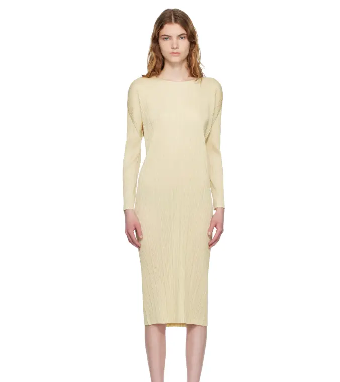 Pleats Please Issey Miyake  黄色中长连衣裙
