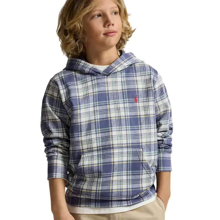 返礼卡！Polo Ralph Lauren 拉夫劳伦大童款格纹连帽卫衣
