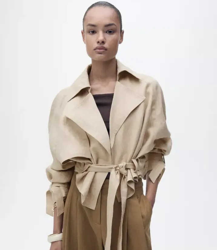 Mango 亚麻细带短风衣