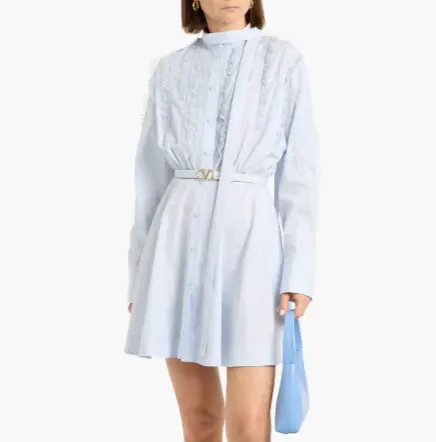 VALENTINO GARAVANI 饰有细节的条纹棉府绸迷你衬衫裙