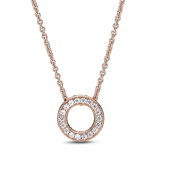Pandora 14K玫瑰金镀层锆石吊坠项链