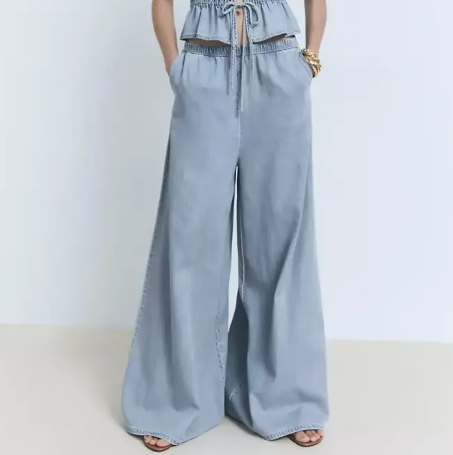 Mango 阔腿牛仔裤