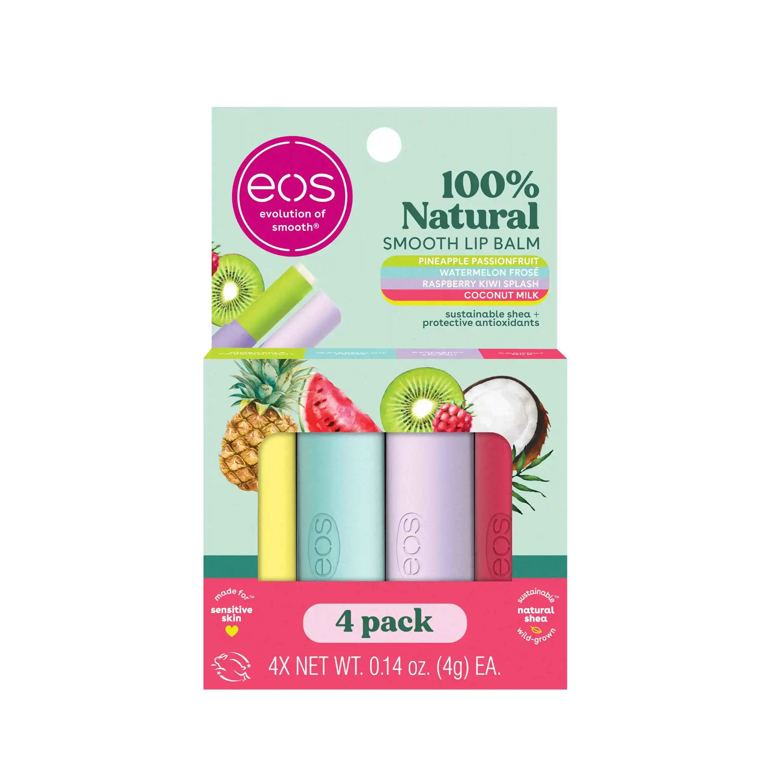 eos 天然保湿润唇膏4支装 椰奶菠萝西瓜覆盆子味 4g*4支