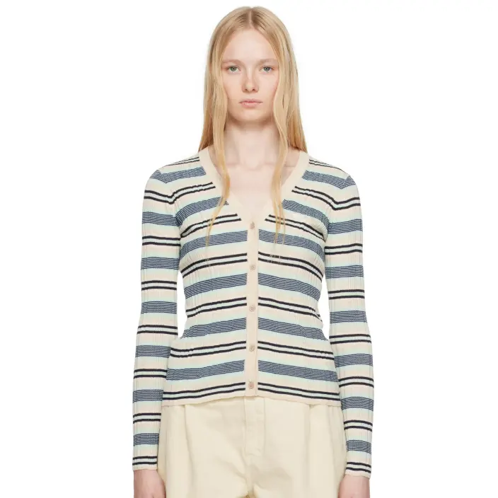 Maison Kitsuné 米色 & 蓝色 Fine Rib Striped 开衫