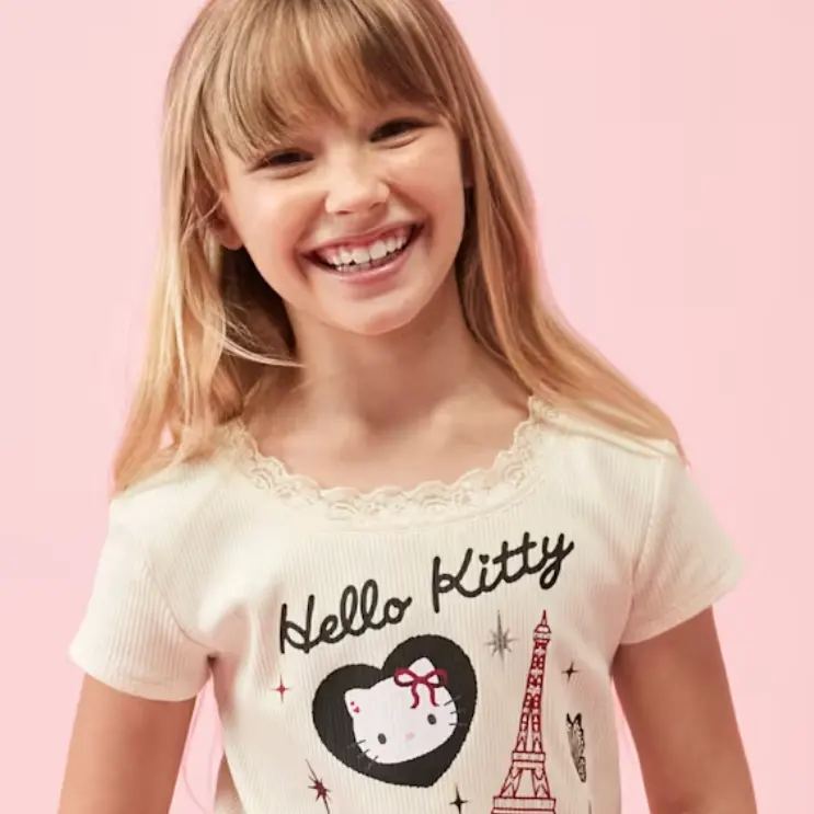 The Children's Place：美国老牌童装王炸清仓！Hello Kitty® 闪粉巴黎短款T恤$5