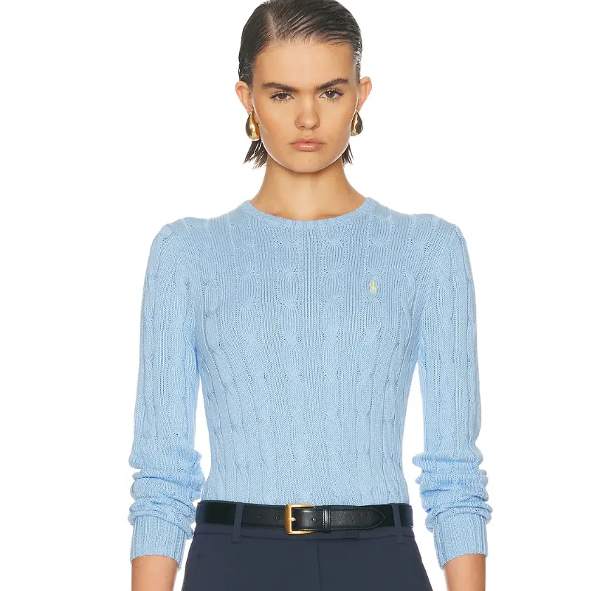 新品！Polo Ralph Lauren  Julianna 长袖绞花毛衣 天空蓝