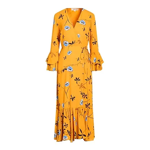 DVF 橙色花卉印花裹身连衣裙