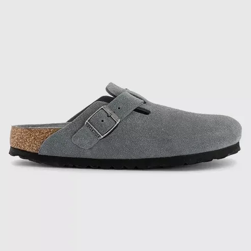 Birkenstock 勃肯 Boston 灰色绒面穆勒鞋