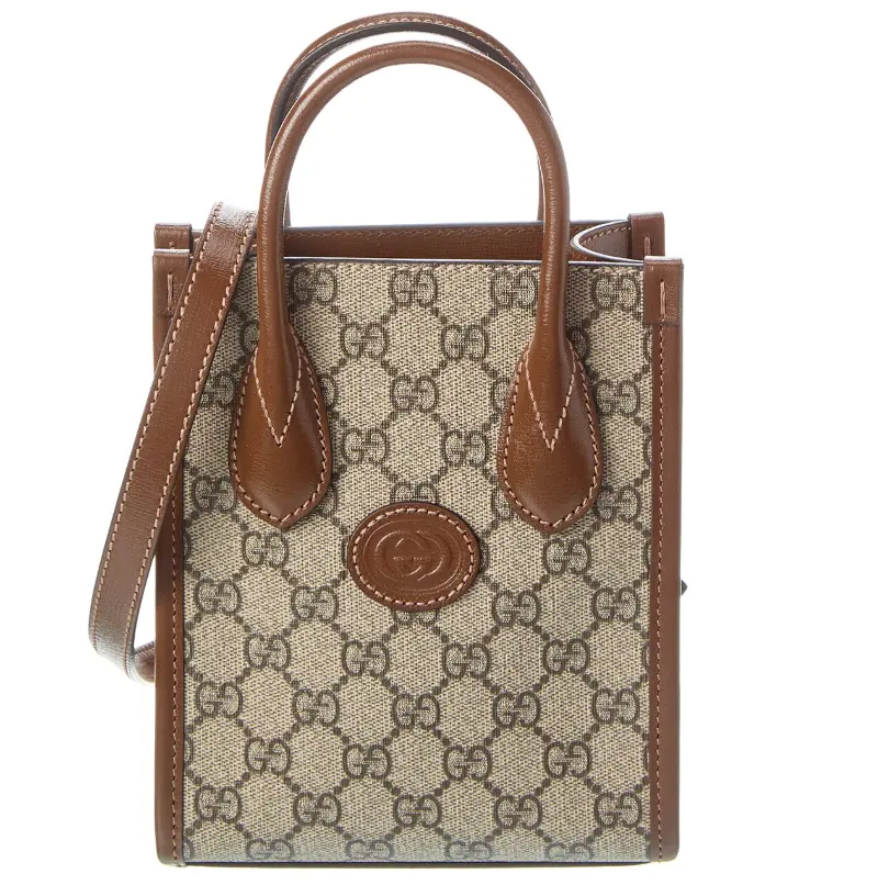 Gucci Mini GG Supreme 帆布皮革托特包