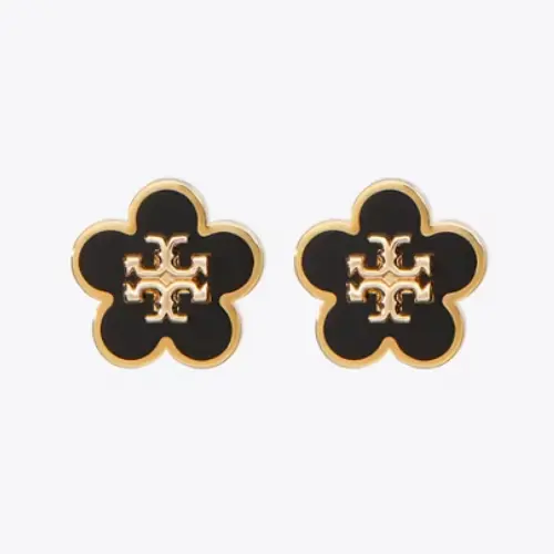 Tory Burch 汤丽柏琦 黑金珐琅耳钉