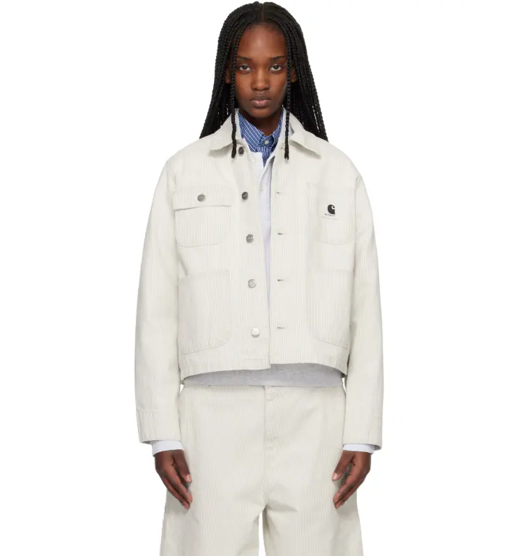 Carhartt Work In Progress 灰白色 Mercer Stripe 牛仔夹克