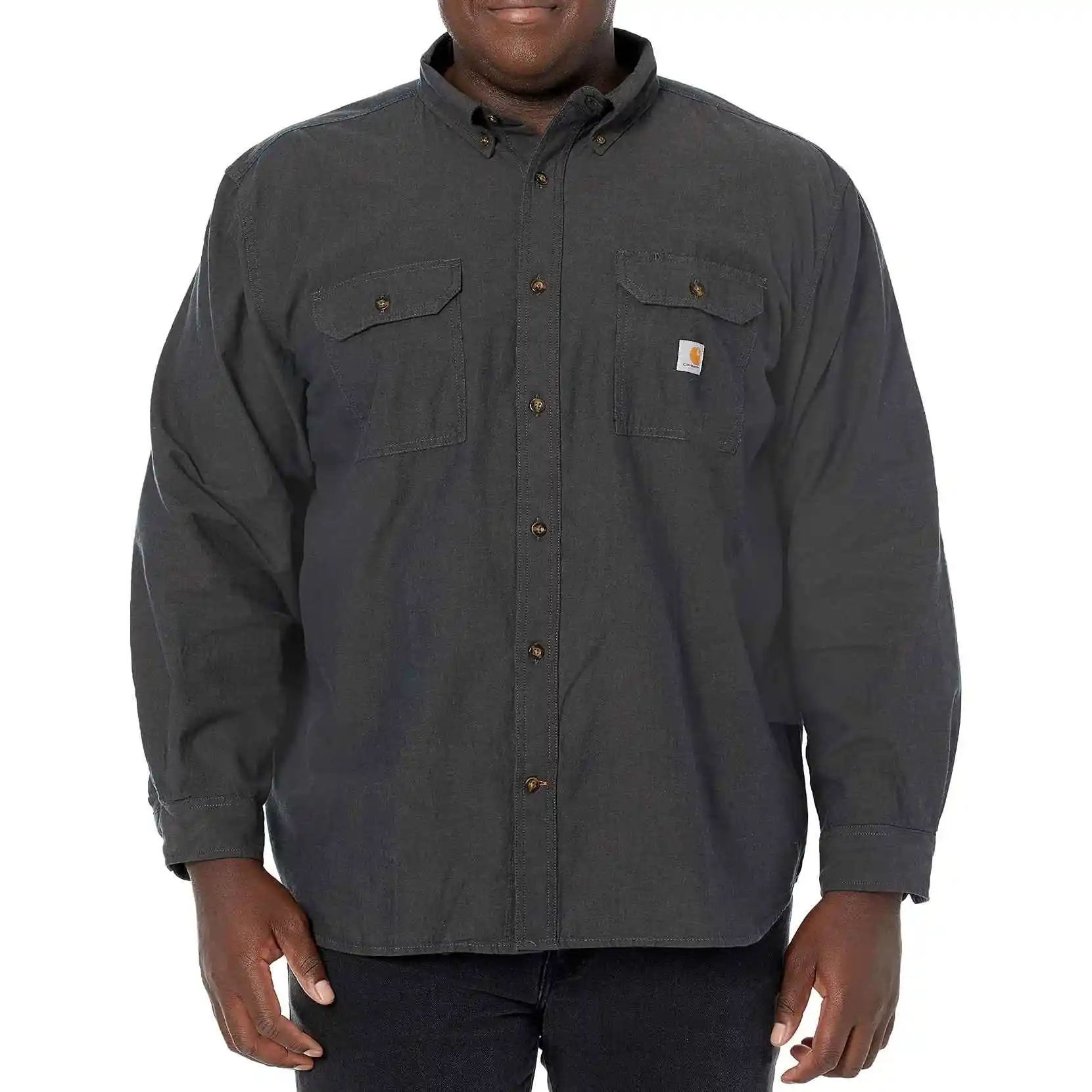  Carhartt 男式原创版型长袖衬衫, 黑色条纹布料, L