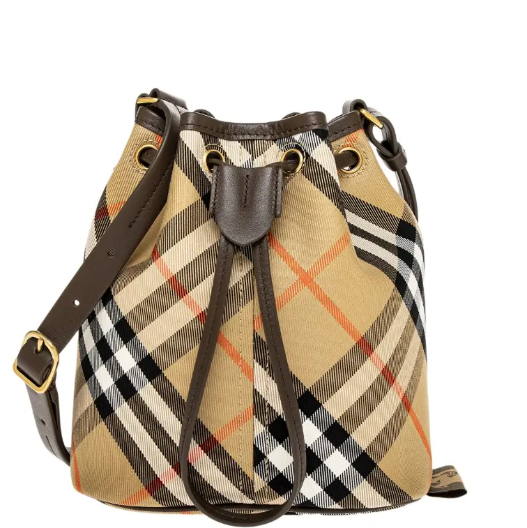 Burberry 格纹迷你皮革水桶包