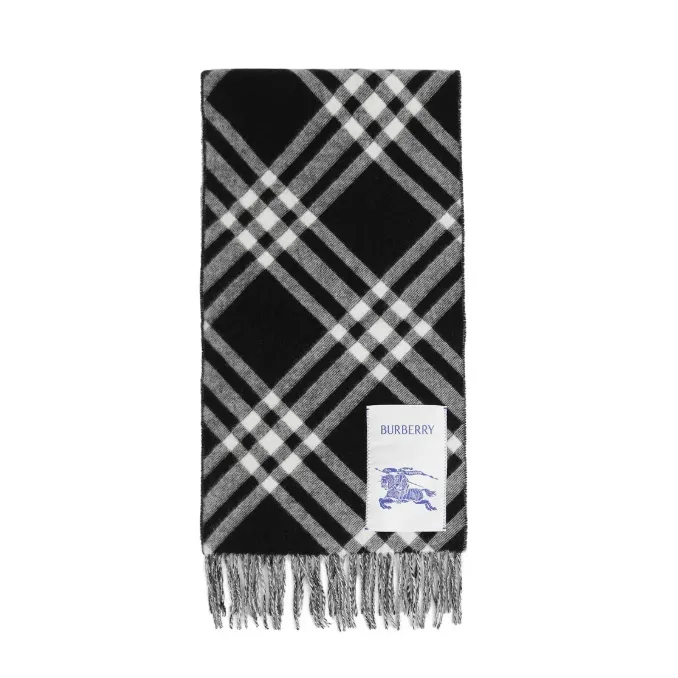 BURBERRY 巴宝莉黑色格纹流苏围巾