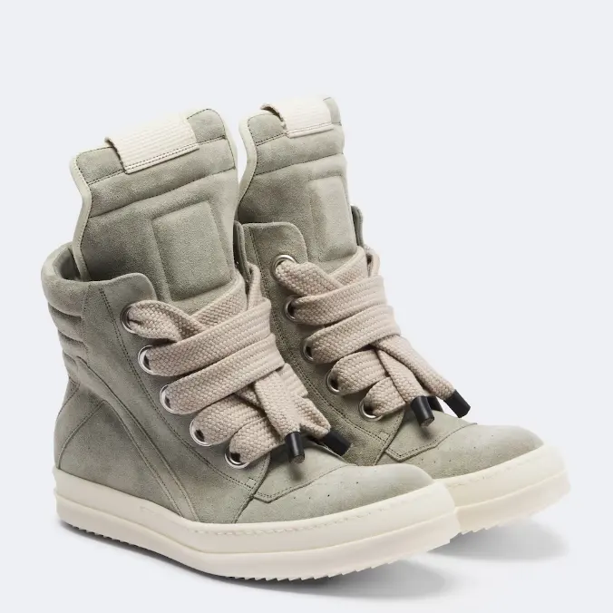 上新 澳门站定价优势！RICK OWENS Geobasket 灰色绒面高帮运动鞋