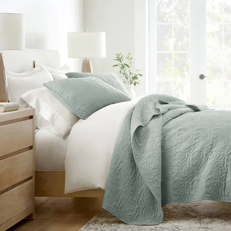 Linens and Hutch 花卉缝线衍缝床盖套件三件套（1床盖+2枕套）