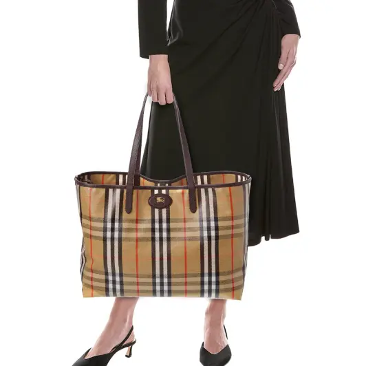 通勤王炸！Burberry Highlands 中号涂层帆布托特包