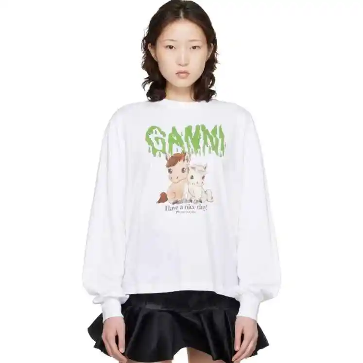 GANNI 白色 Basic Cotton Jersey 长袖 T 恤