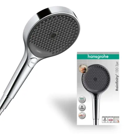 hansgrohe 汉斯格雅 Rainfinity 淋浴花洒(130mm，3种喷淋模式)，镀铬