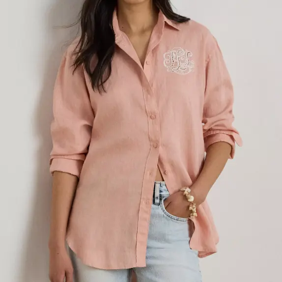 Lauren Ralph Lauren 拉夫劳伦宽松版型镂空Logo亚麻衬衫