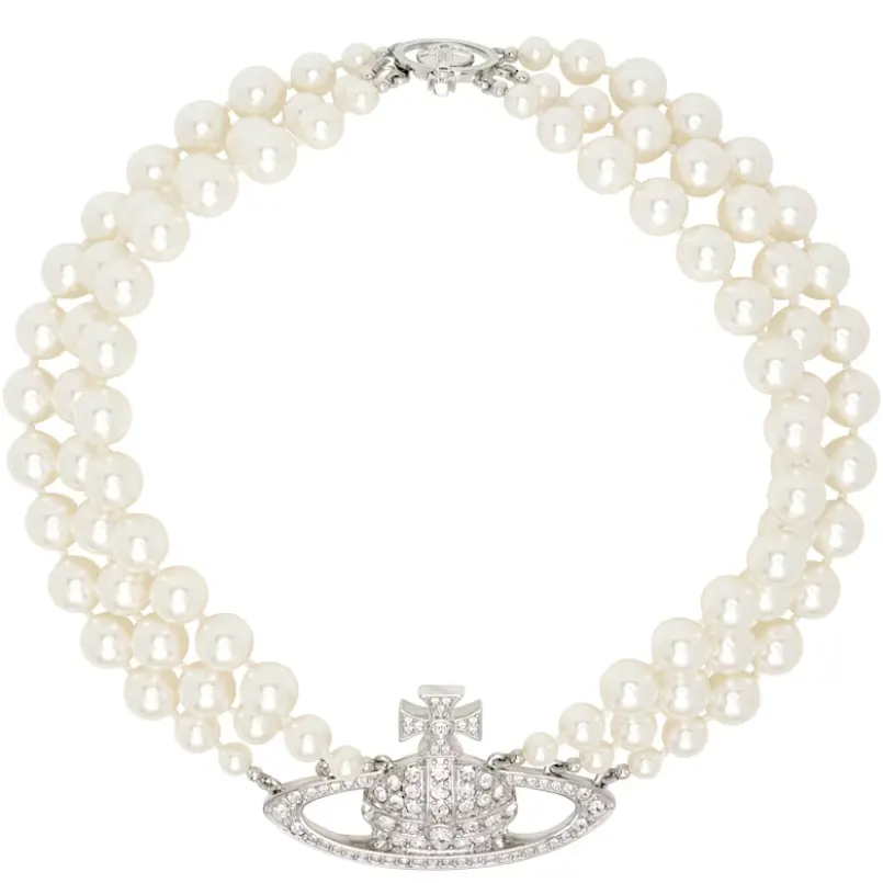 VIVIENNE WESTWOOD Three Row Pearl Bas Relief 项链